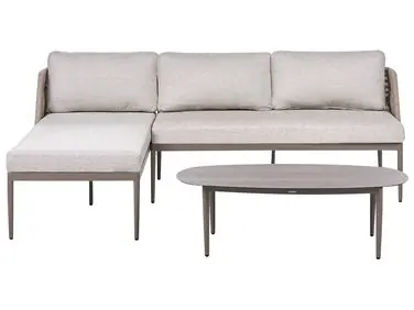 Garden Corner Sofa with Table 3 Seater LEFFE Right Hand Beige Metal - Garden & Balcony