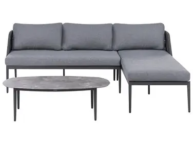 Garden Corner Sofa with Table 3 Seater LEFFE Left Hand Grey Metal - Garden & Balcony