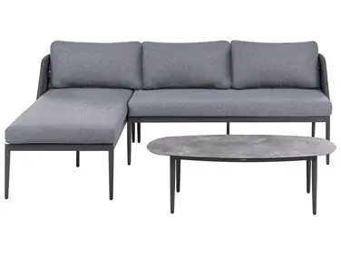 Garden Corner Sofa with Table 3 Seater LEFFE Right Hand Grey Metal - Garden & Balcony