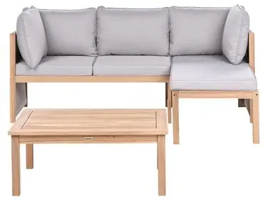 Garden Corner Sofa with Table 3 Seater ARABBA Left Hand Grey Certified Acacia Wood - Garden & Balcony