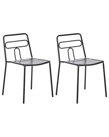 Set of 2 Garden Chairs AGEROLA Metal Black - Garden & Balcony