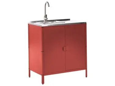 Armario de cocina exterior con fregadero VILAMA Rojo Metal - Jardín y balcón