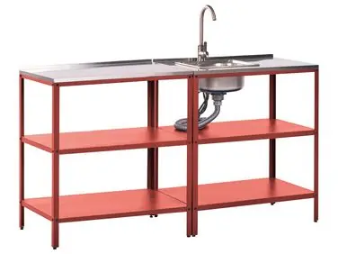 Conjunto de 2 muebles de cocina exterior con fregadero VILAMA Rojo Metal - Jardín y balcón