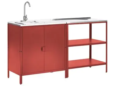2 Piece Outdoor Kitchen Set with Sink VILAMA Red Metal - Garden & Balcony