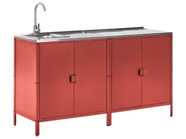 2 Piece Outdoor Kitchen Set with Sink VILAMA Red Metal - Garden & Balcony