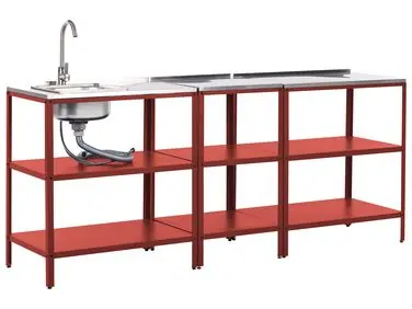 3 Piece Outdoor Kitchen Set with Sink VILAMA Red Metal - Garden & Balcony