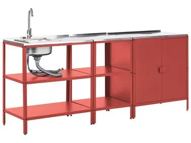 3 Piece Outdoor Kitchen Set with Sink VILAMA Red Metal - Garden & Balcony