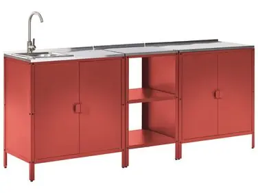 3 Piece Outdoor Kitchen Set with Sink VILAMA Red Metal - Garden & Balcony