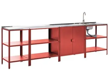 4 Piece Outdoor Kitchen Set with Sink VILAMA Red Metal - Garden & Balcony