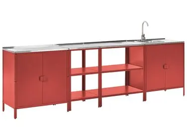 4 Piece Outdoor Kitchen Set with Sink VILAMA Red Metal - Garden & Balcony