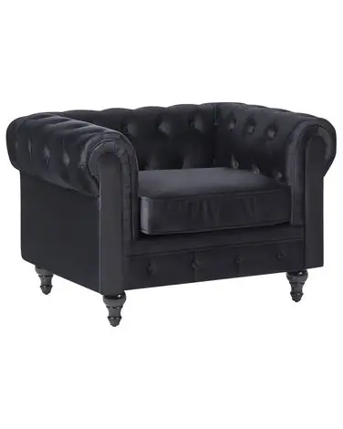 Armchair CHESTERFIELD Velvet Black - Living Room