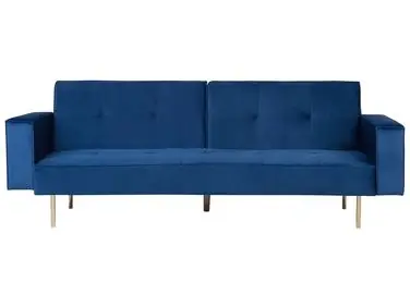Sofa Bed 3 Seater VISNES Velvet Navy Blue - Living Room