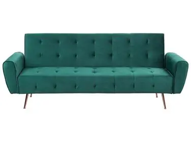 Sofa Bed 3 Seater SELNES Velvet Emerald Green - Living Room