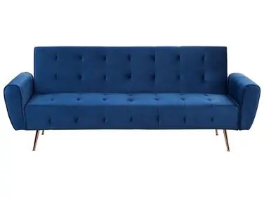 Sofa Bed 3 Seater SELNES Velvet Navy Blue - Living Room