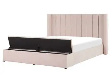 Cama con banco de almacenaje NOYERS Terciopelo Rosa pastel 160 x 200 cm - Dormitorio