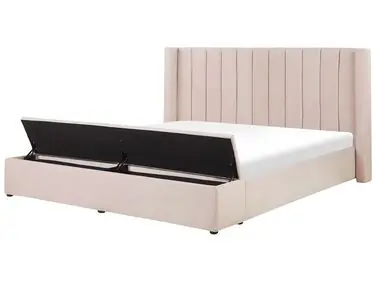 Cama con banco de almacenaje NOYERS Terciopelo Rosa pastel 180 x 200 cm - Dormitorio