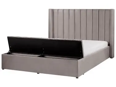 Cama con banco de almacenaje NOYERS Terciopelo Gris 160 x 200 cm - Dormitorio