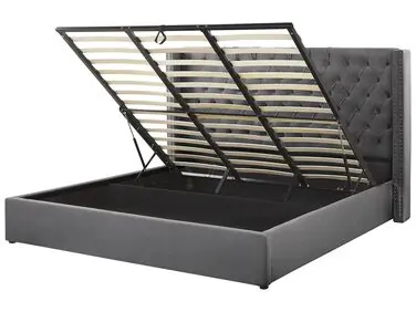 Cama con almacenaje LUBBON Terciopelo Gris 180 x 200 cm - Dormitorio