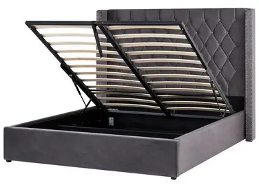 Cama con almacenaje LUBBON Terciopelo Gris 160 x 200 cm - Dormitorio