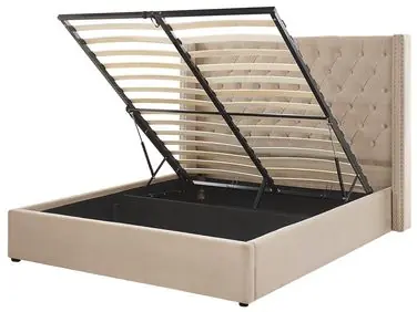 Cama con almacenaje LUBBON Terciopelo Beige 160 x 200 cm - Dormitorio