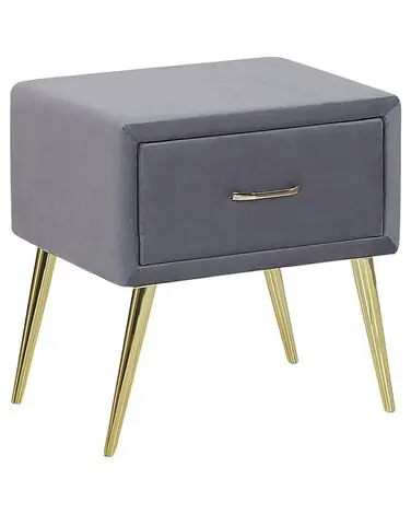 Mesita de noche 1 cajón FLAYAT Terciopelo Gris - Dormitorio