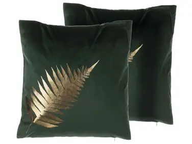 Conjunto de 2 cojines decorativos FERN Terciopelo 45 x 45 cm Verde oscuro Patrón de plantas - Accesorios decorativos