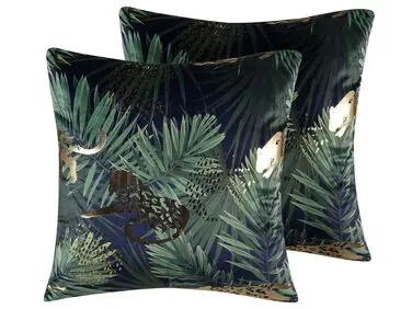 Conjunto de 2 cojines decorativos BELLEROSE Terciopelo 45 x 45 cm Verde oscuro Patrón de plantas - Accesorios decorativos