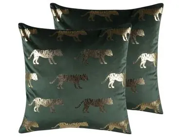 Conjunto de 2 cojines decorativos BLUEBELL Terciopelo 45 x 45 cm Verde oscuro Patrón animal - Accesorios decorativos