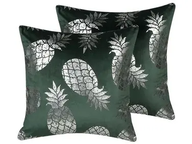 Conjunto de 2 cojines decorativos ASTILBE Terciopelo 45 x 45 cm Verde oscuro Patrón de plantas - Accesorios decorativos
