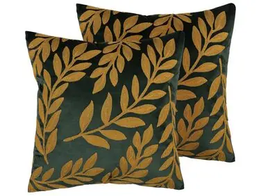 Conjunto de 2 cojines decorativos MISTLETOE Terciopelo 45 x 45 cm Verde Dorado Patrón de plantas - Accesorios decorativos
