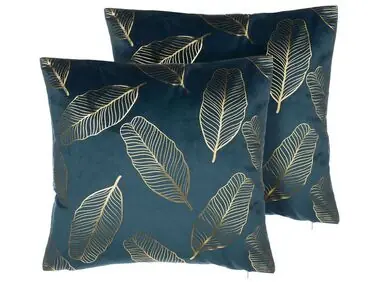 Conjunto de 2 cojines decorativos FREESIA Terciopelo 45 x 45 cm Verde azulado Patrón de plantas - Accesorios decorativos
