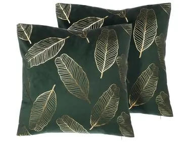 Conjunto de 2 cojines decorativos FREESIA Terciopelo 45 x 45 cm Verde oscuro Patrón de plantas - Accesorios decorativos