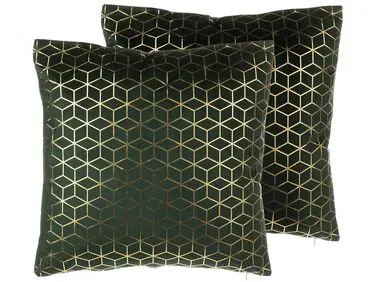 Conjunto de 2 cojines decorativos CELOSIA Terciopelo 45 x 45 cm Verde oscuro Patrón geométrico - Accesorios decorativos