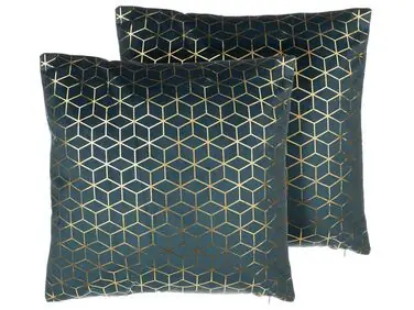 Conjunto de 2 cojines decorativos CELOSIA Terciopelo 45 x 45 cm Verde azulado Patrón geométrico - Accesorios decorativos