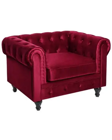 Armchair CHESTERFIELD Velvet Burgundy - Living Room