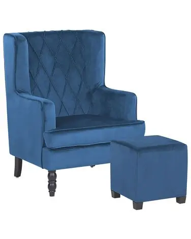 Armchair SANDSET with Footstool Velvet Dark Blue - Living Room