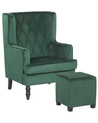 Armchair SANDSET with Footstool Velvet Dark Green - Living Room