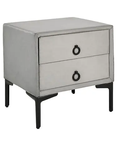 2 Drawer Bedside Table SEZANNE Velvet Light Grey - Bedroom