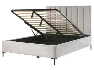 Ottoman Bed SEZANNE Velvet Light Grey 160 x 200 cm (EU King Size) - Bedroom