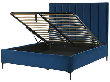 Ottoman Bed SEZANNE Velvet Navy Blue 140 x 200 cm (EU Double) - Bedroom