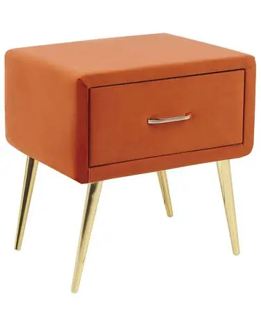 1 Drawer Bedside Table FLAYAT Velvet Orange - Bedroom