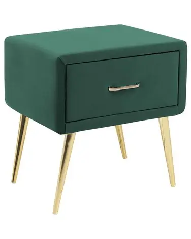 1 Drawer Bedside Table FLAYAT Velvet Emerald Green - Bedroom