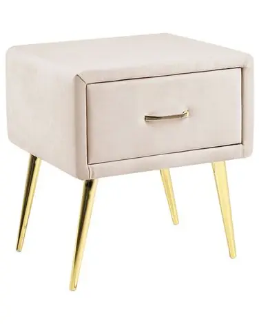 1 Drawer Bedside Table FLAYAT Velvet Light Beige - Bedroom