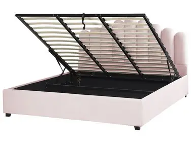 Ottoman Bed VINCENNES Velvet Pastel Pink 180 x 200 cm (EU Super King) - Bedroom