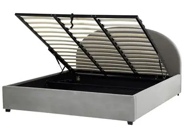 Ottoman Bed VAUCLUSE Velvet Light Grey 180 x 200 cm (EU Super King) - Bedroom