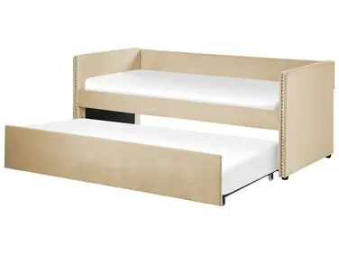 Trundle Bed Velvet TROYES 90 x 200 cm (EU Single) Beige - Bedroom