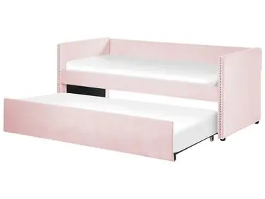 Trundle Bed Velvet TROYES 90 x 200 cm (EU Single) Pastel Pink - Bedroom