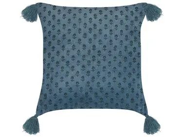 Throw Cushion RIBES Velvet 45 x 45 cm Dark Blue Floral Pattern - Home Accessories