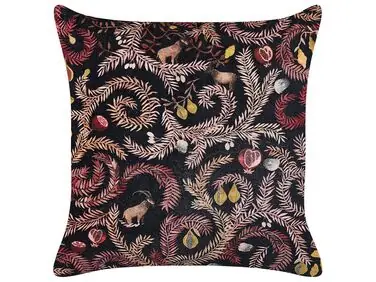 Throw Cushion RICINUS Velvet 45 x 45 cm Black Oriental Pattern - Home Accessories