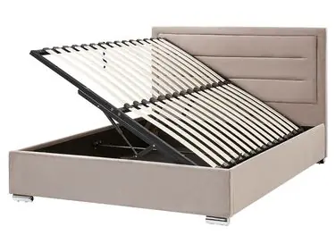 Ottoman Bed ROUEN Velvet Taupe 160 x 200 cm (EU King Size) - Bedroom
